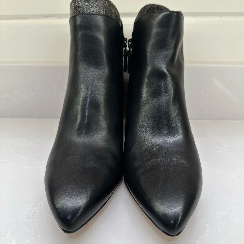 NWT || NIB: Cole Haan Elyse Black Ankle Leather Boots with Side Zip. Size: 9.5 B